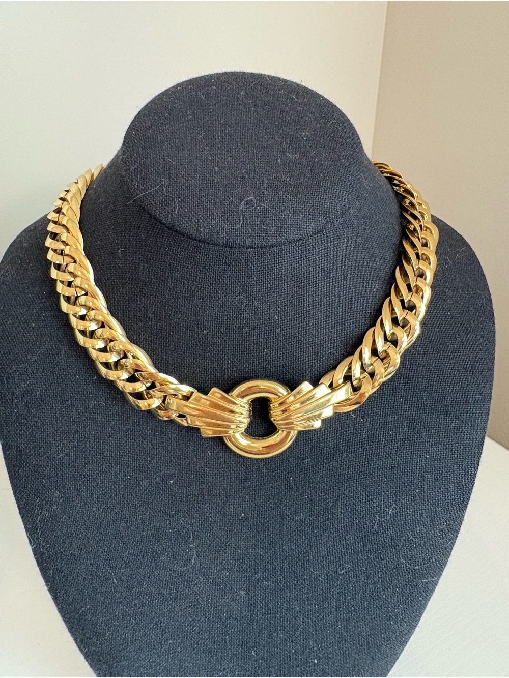 givenchy necklace vintage gold tone 1977 signed 17” chunky cuban link runway
